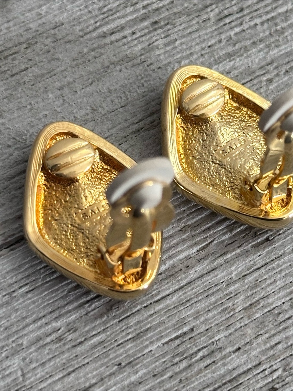 Vintage S.A.L. Swarovski America Ltd Ruby Red Crystal Clip On Earrings Gold Tone View 3